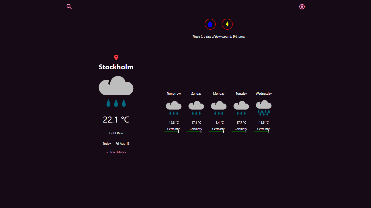The weather app layout on desktop